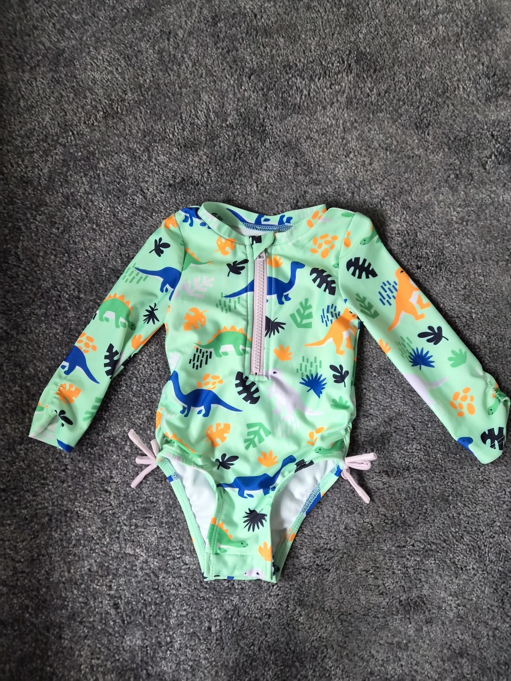 Cat & Jack Dino Print Long Sleeve Rash Guard Swimsuit - Mint Green